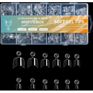 Short Full Cover Soft Gel Tips 12 maten - nepnagels - plaknagels - Geltips 600 stuks Full Cover Short Gelnagels - nagelset in Doos 600 stuks - nageltips voor gelnagels