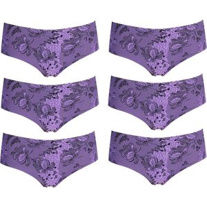 6-pack Naadloze dames Hipster 1705 J&C Paars met print - maat M
