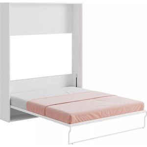 Vente-unique Opklapbaar bed 160 x 200 cm - Handmatige verticale opening - Wit - MALINA II L 174 cm x H 208.5 cm x D 214 cm