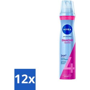 12 x NIVEA - Stylingspray - Diamantglans Verzorging - Sterkte 4 - 250 ml - Haarspray - Glans - Fixatie - Styling - Macadamia Olie