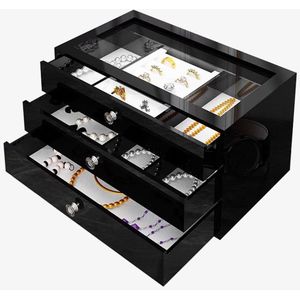 Sieradendoos Bella | Zwart | Acryl | Sieraden organizer | Jewellery organizer | Sieraden opbergen | Opberg box | Organizer | Velvet onderkant | Ringen display|  Jewelery organizer | Jewellery box | Jewelery box | Sieradenbox | Organizer | Beautybox |