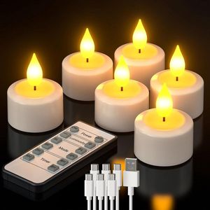 Oplaadbare Theelichtjes met Flikkerende Vlam - Set van 6 - Vlamloze Kaarsen - Herbruikbaar - Warm Wit Licht