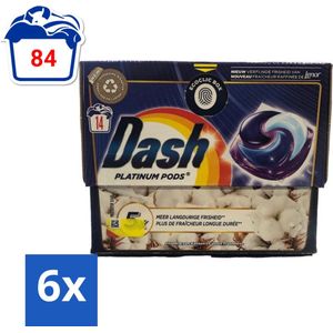 Dash Platinum - Wasmiddel Capsules - Witte en Gekleurde Was - Frisheid van Katoen - 14 Wasbeurten - Voordeelverpakking - 6 stuks