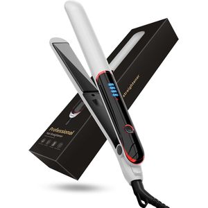 Stijltang wit-2 in 1-steil en krul het haar-140°/200°-Efficiënt-10s snelle verwarming-LCD-display temperatuur-Professionele haarverzorging-Krultang (wit)