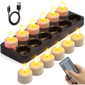 LED Waxinelichtjes - Kerst LED Waxinelicht Oplaadbaar - Timerfunctie - Laadstation - 12 Oplaadbare LED Waxinelichtjes - Kaarsen Flikkeren - Afstandsbediening - Timer - Feest - Kamer - Woonkamer - Halloween