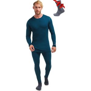 Heren Thermo Onderhemd van 100% Merinowol met Lange Mouwen + Merinowollen Wandelsokken