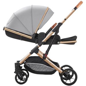 Draaibare Opvouwbare Buggy met Hoog Uitzicht – Lichtgewicht Frame in Linnen Grijs, EN 1888 Gecertificeerd & 2-in-1 Lig/Zitstand