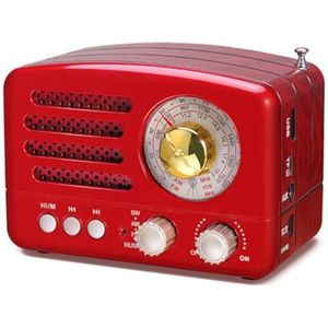 Vintage Draagbare Radio met Bluetooth en Oplaadbare Batterij - FM/AM/SW, Ondersteunt USB/TF