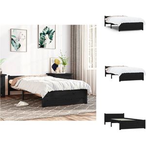 vidaXL Houten bedframe - eenpersoons - 90 x 200 cm - Hoogwaardig massief grenenhout - Stabiel en comfortabel - Zwart - Bed