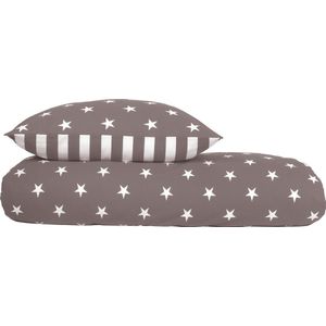 Schiesser Dekbedovertrek Flanel - 100% katoen - Beddengoed set met overtrek 135 x 200 cm en kussensloop 80 x 80 cm - Tweezijdig - Stars and stripes - Zilver