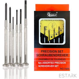 ESTARK® Mini Schroevendraaier Set - Kruiskop / Platte kop - Precisie Juweliers Schroevendraaier Set - Kleine Horloge Schroevendraaier - Plat Kruis - 6-DELIG
