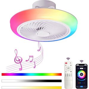 Mrs. Joness - RGB Ventilator - Smart Lamp - Bluetooth Luidspreker - Dimbaar Met Afstandsbediening En App - Met Speaker - Plafondventilator - 46 cm - Woonkamerlamp - Moderne lamp