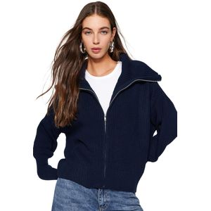 Trendyol Stone Wide Pattern Turndown Collar Ritssluiting Breiwerk Cardigan Twoaw24Hi00072