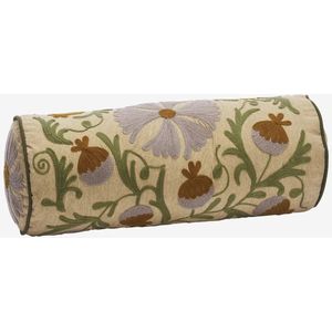 Madam Stoltz - Suzani handgeborduurd bolster kussen - oud-roze - 20x55 cm