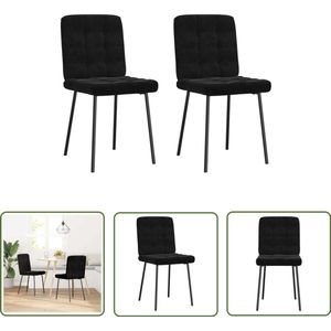 The Living Store Eetkamerstoelen 2 st fluweel zwart - Eettafelstoel - Eetkamerstoel - Velours Stoel - Zwarte Stoel - Luxe Stoel