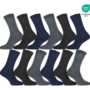 12 Pack - Heren Sokken - 12 Paar - Effen - Zwart, Blauw en Grijs - Maat 39-42