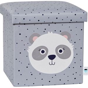 Kruk met opbergruimte - zitbox van hoogwaardige stof - comfortabel en extra stabiel - grijs met panda - 35x35 cm