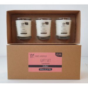 Yours Naturally | Giftset Stoofpeer | Vegan | 3 Geurkaarsen | 100% natuurlijk | Bio | Giftset vrouw | Massage olie - Trendy