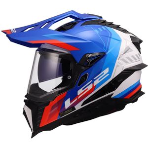 LS2 MX701 Explorer Adventure helm Hexa glans wit blauw rood XXXL - BMW GS helm in grote maat