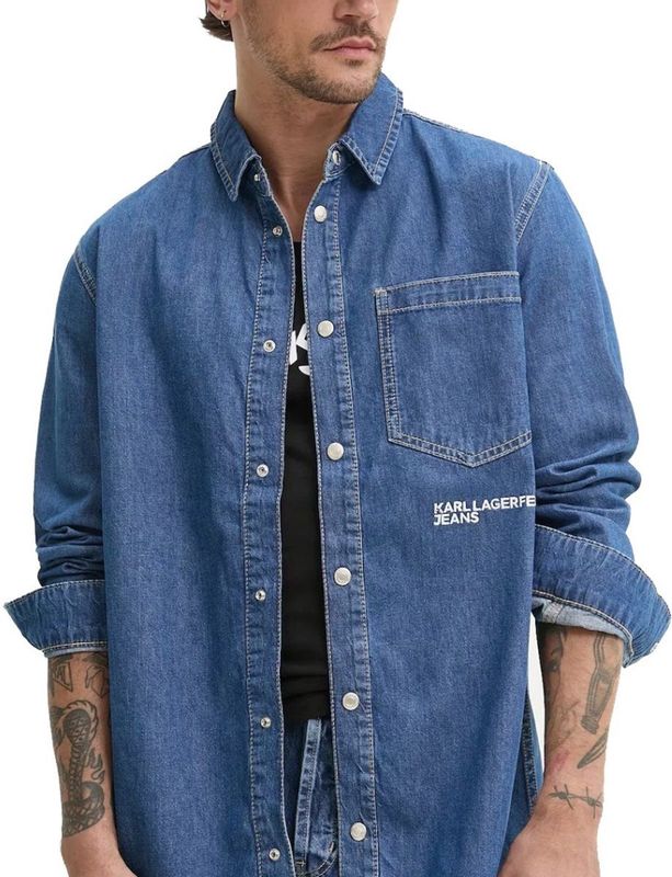 Karl Lagerfeld Jeans, Heren, Regular Denim Shirt, Regular Fit, Blauw, XS