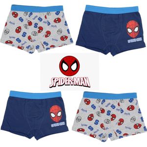 Marvel Spiderman Boxershort - Set van 4 stuks - Blauw + Grijs - Maat 122/128