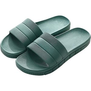 slippers, zomer, slide-slippers, badslippers, strand, indoor/outdoor, slipvast, unisex, effen, maat: 36/37 EU. Legergroen