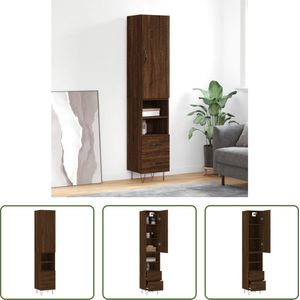 The Living Store Hoge Kast Bruineiken - 180 cm - Duurzaam materiaal - Metalen voeten - Voldoende opbergruimte - Met praktische deur - Montage vereist