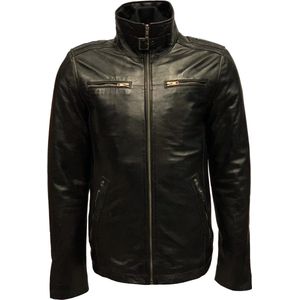 Zwarte leren heren jas met uitneembare kraag - 100 % echt leer - Albert - 6XL