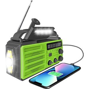 Azomor® Draagbare noodradio met zonne-energie, zaklamp en USB-oplader voor buitengebruik