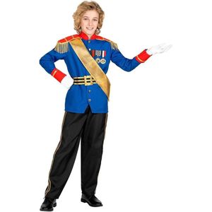 Widmann - Koning Prins & Adel Kostuum - Charmante Prins Sprookjes Koninkrijk - Jongen - Blauw, Zwart, Goud - Maat 140 - Carnavalskleding - Verkleedkleding