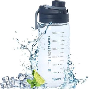 Waterfles, waterfles, sportfles, 1,5 l, filterfles met milliliter-indicator, BPA-vrij, waterdicht en herbruikbaar, thee-infusfles, sportfles, camping en wandelen