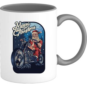 Merry Christmas Motor Kerstman - Foute kersttrui kerstcadeau - Dames / Heren / Unisex Kleding - Grappige Kerst Outfit - Mok - Mouse Grijs