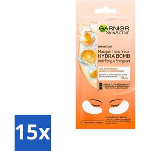 15 x Garnier - SkinActive - Tissue Oogmasker - Sinaasappel - 1 Gezichtsmasker - Sinaasappel - Hyaluronzuur - Garnier - Oogcontour