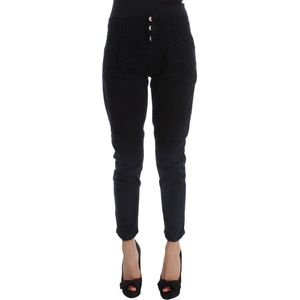 Zwarte katoenen slim-fit cropped jeans