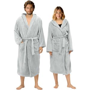 HOMELEVEL badjas dames en heren - Badjassen met ceintuur zijzakken en capuchon - Ochtendjas dames en heren - Kamerjas in meerdere kleuren en maten