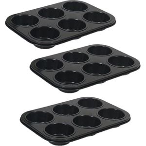 Set van 3x stuks muffin bakvorm/bakblik rechthoek 27 x 19 x 3 cm zwart voor 18 stuks- Springvormen