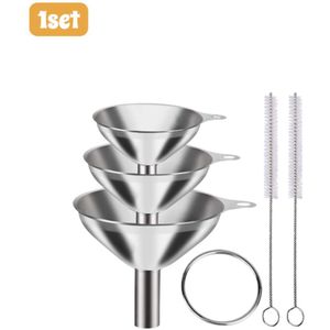 1set - Trechter - Metaal roestvrij staal - Groot, middelgroot, klein - Mini-trechter van voedingskwaliteit - Geschikt voor het bottelen, koken en schenken van olie - Wijnlepel - Zilver