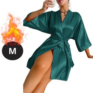 Livano Satijnen Jurk - Slipdress - Pyama Dames - Badjas - Ochtendjas - Kimono - Erotisch - Kamerjas - Groen M