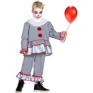 Wilbers & Wilbers - Monster & Griezel Kostuum - Clown Halloween Kostuum - Grijs - Maat 128 - Halloween - Verkleedkleding