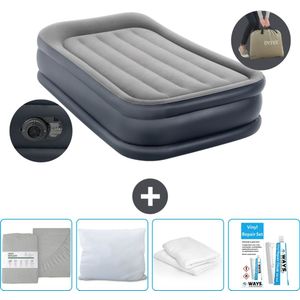 Intex Luchtbed - 1-Persoons - 99 x 191 x 42 cm - Grijs - Inclusief pomp - Hoeslaken - Kussen - Reparatieset en Kussenbeschermer