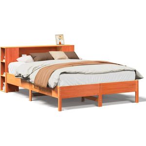 vidaXL - Bed - met - boekenkast - zonder - matras - grenenhout - wasbruin - 135x190 - cm