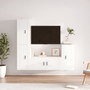 The Living Store TV-meubel - klassiek design - bewerkt hout - wandgemonteerd - wit - 100 x 34.5 x 40 cm - 3 x 40 x 34.5 x 80 cm