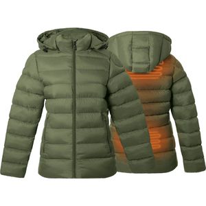 Verwarmde gewatteerde jas - Slim fit voor dames - Met verstelbare kap - Super power technologie - kaki