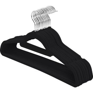 METIO - Hoogwaardige Fluwelen Kledinghangers - Set van 50 - Antislip Hangers met Bindstaaf - Geschikt voor Jassen & Hoodies - Zwart
