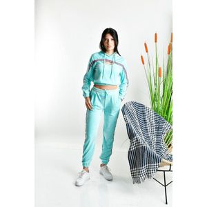 Trendy Dames Velvet Turquoise Huispak/ loungewearsets 2delig Maat S - 36 Dames Huispak | Vrijetijdspak | Pyjamaset | Loungewearset | Capushon