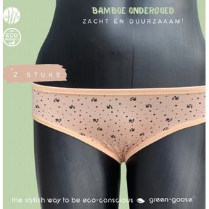 green-goose Bamboe Dames Slip | Set van 2 | Maat S/M | Perzik | Met Pootjes Opdruk | Duurzaam, Ademend en Heerlijk Zacht