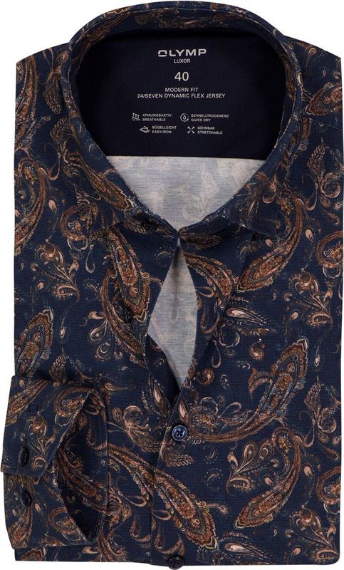 OLYMP - 24/7 Luxor - Overhemd - Marine Blauw - Strijkvriendelijk