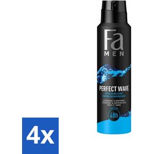 4 x Fa Men - Perfect Wave - Deodorant Spray - Verfrissende Geur - 150 ml - Deodorant Spray - Fa Men - Perfect Wave - Frisse Geur - Aquatische Geur