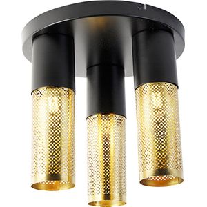 QAZQA raspi - Industriele Plafondlamp - 3 lichts - Ø 30 cm - Zwart Goud - Industrieel - Woonkamer | Slaapkamer | Keuken