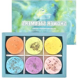 JGS Premium - Douchetamerset met aromatherapie en etherische oliën voor ontspanning - Cadeauset met badbommen en douche-stomer voor vrouwen en mannen - Natuurlijke ontspanning (6 stuks)